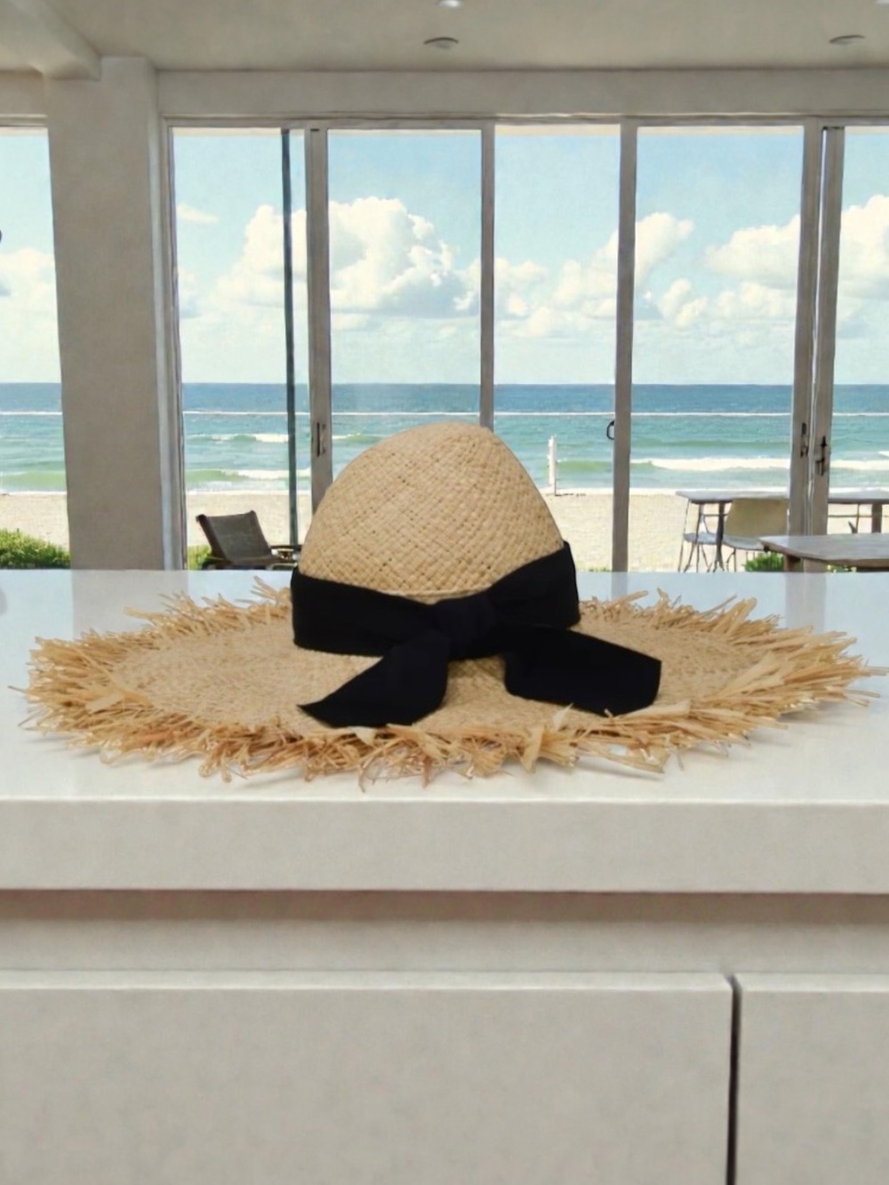 GIGI BURRIS MILLINERY ETE NATURAL feather grosgrain ribbon frayed straw hat - Picture 6 of 15